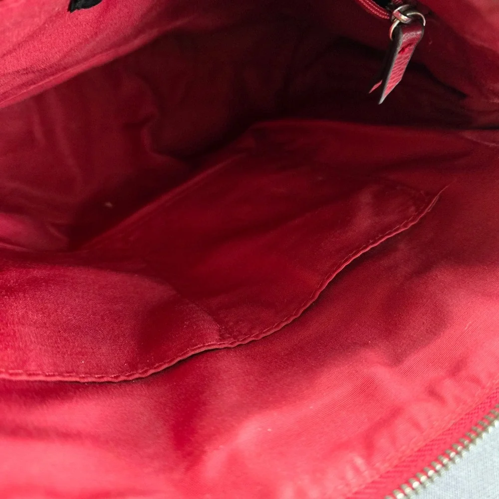 Liz Claiborne Red Satchel Handbag Geometric Embossed Faux Leather Top Handle Bag